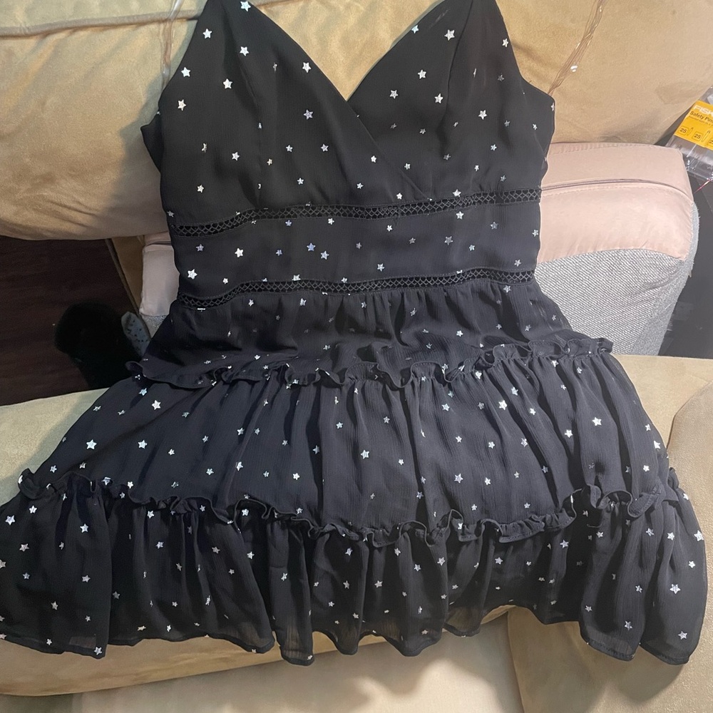 Trixxi Black Star Print Tiered Dress Size XL